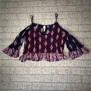 Raga x Anthropologie cold shoulder embroidered  boho Top